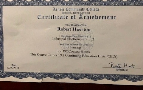Industrial Electronics Training Certificate — Lenoir Community College, 192 Contact Hours / 19.2 CEUs