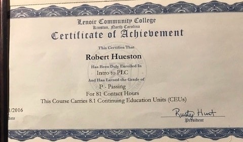 PLC Technical Training Certificate — Lenoir Community College, 81 Contact Hours / 8.1 CEUs